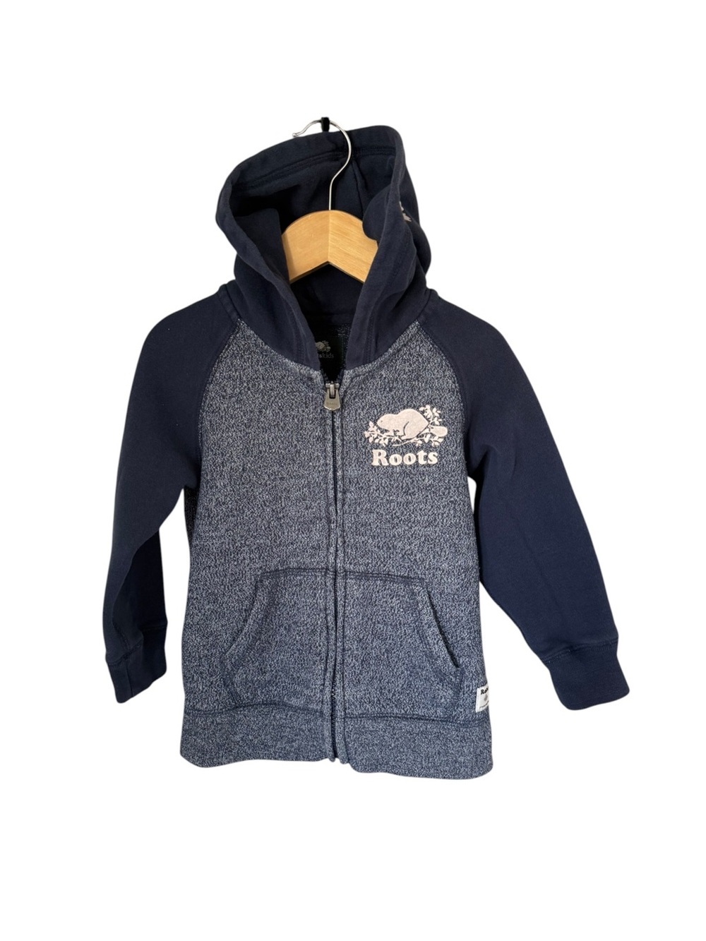 Roots Kids Two-Tone Navy Zip Hoodie with Logo 4T